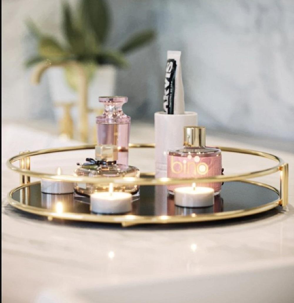 Stylish Gold Metal Bathroom Storage Rack Double Tier