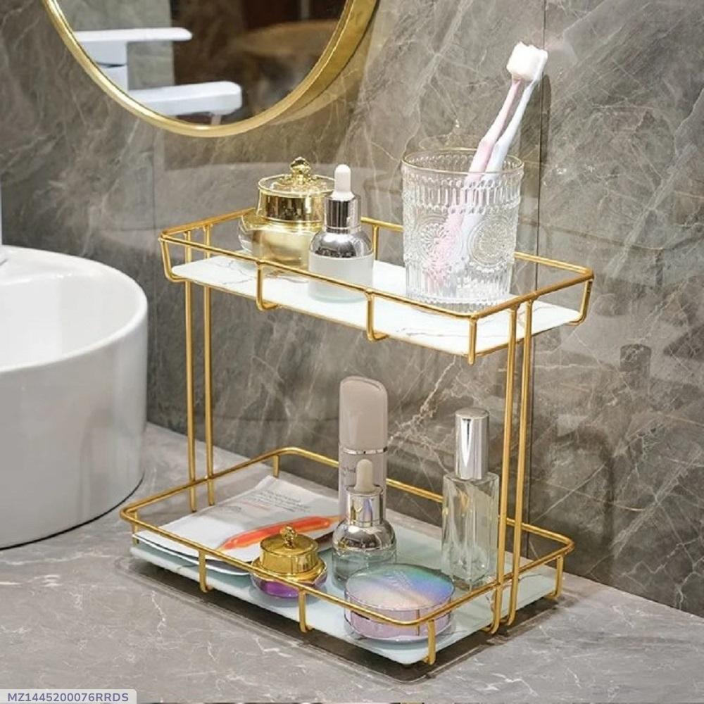 Premium Metal Makeup Organizer Black White Glass Top