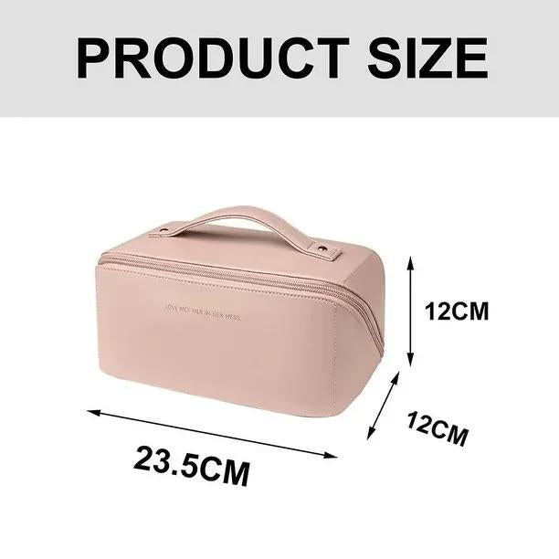 Stylish PU Leather Makeup Pouch Tan Cream Travel Bag