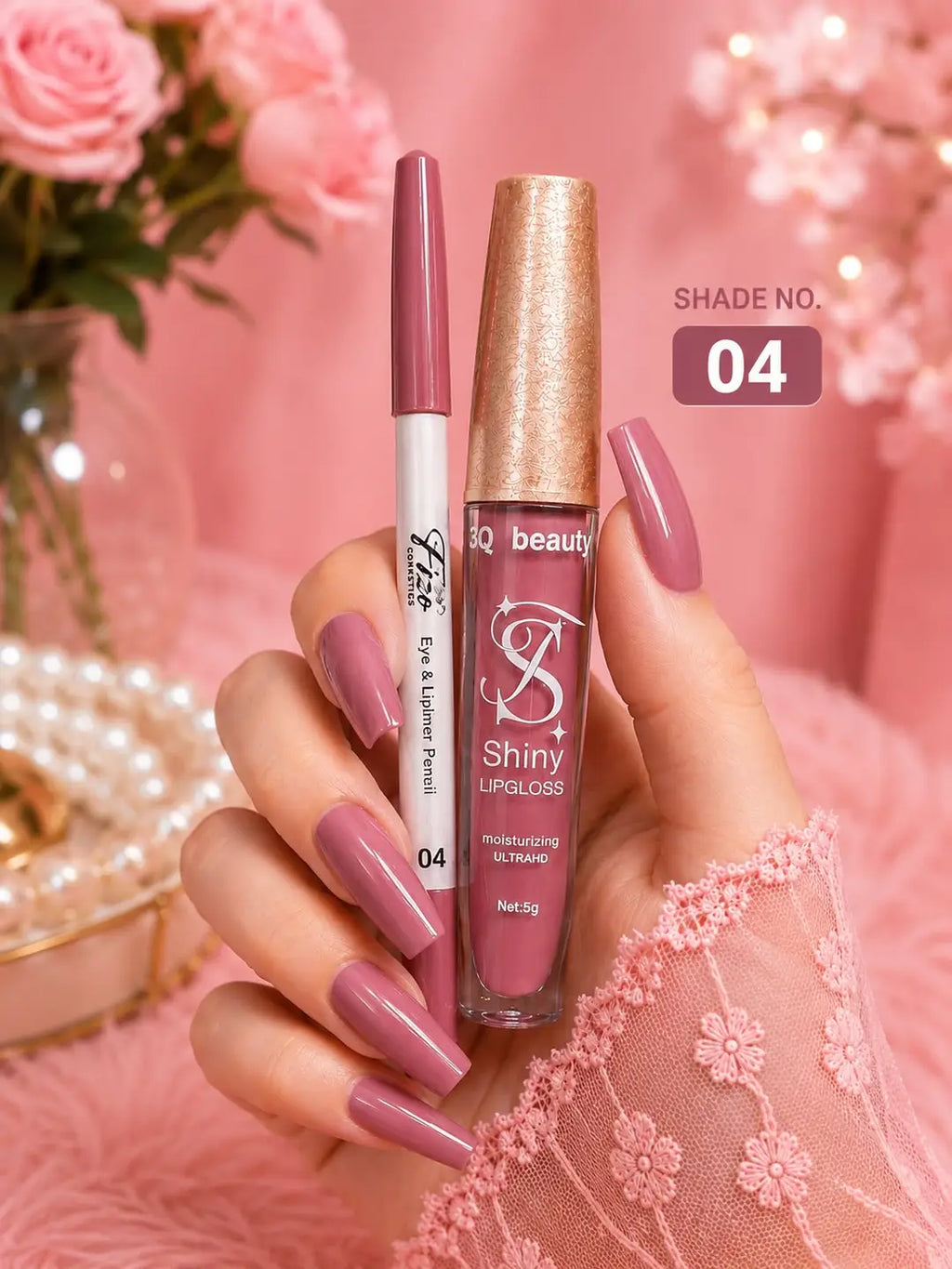 2 in 1 3Q Beauty Shinny LipGloss & Lipliner