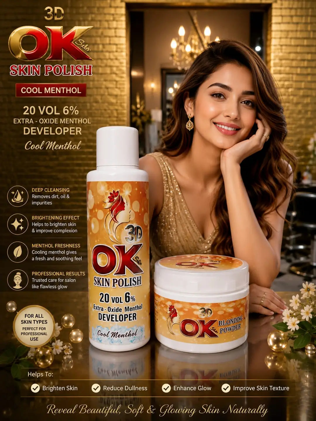 OK 3D Exfoliator Skin Polisher & Activator 500 ML with whitening capsule